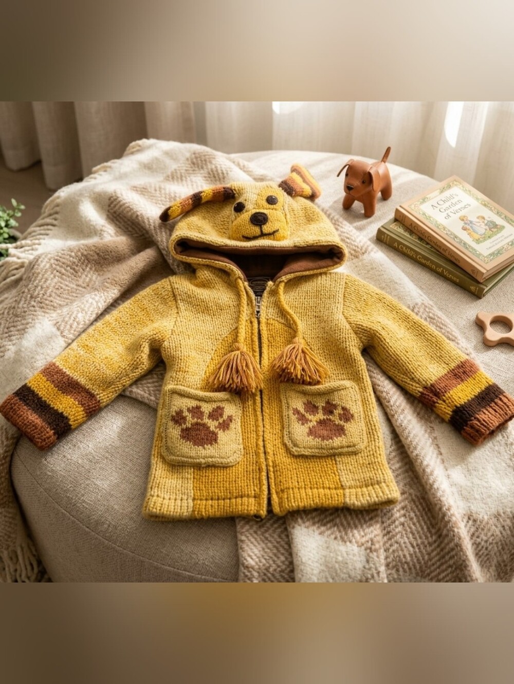 Kyber Knit Puppy Ear Full Zip Kids Lined Sweater Yellow Orange Size SMALL